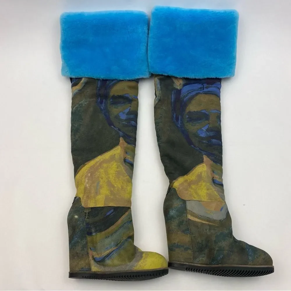 UGG X CLAIRE TABOURET FLUFF WEDGE BOOT WITH RARE BLUE LINING SZ 7 - Picture 4 of 15
